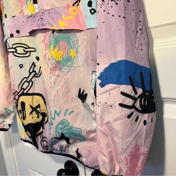 Reason Clothing Sz  Med Windbreaker Coat Jacket Designed in NYC Hooded Graffiti - Picture 5 of 10